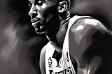 Kobe Bryant side portrait in black and white oil painting