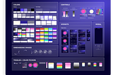 Sneak peek of color swatches, components, variants of components from a UI kit made in Figma for the Figma community