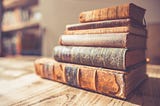 Chris Lawton took this photo of a stack of leatherbound books.