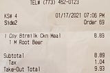 A receipt of the McDonald’s order placed that night for a chicken sandwich meal and a root beer
