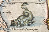 A sea monster on the edge of an old map.