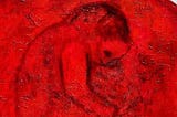 A person being bombarded, sheltering in a red ball of anger.