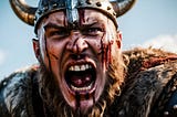 Rendition of a bloodied Viking swearing loudly. (Photo made with Freepik. Courtesy of: Peter Deleuran).