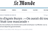 Extract from Le Monde’s website showing the headline from their interview with Agnès Buzyn