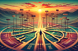 “An abstract depiction of a person standing at a crossroads, with multiple pathways labeled with various career options such as ‘Artist’, ‘Engineer’, ‘Doctor’, and ‘Entrepreneur’. The background features a serene sunrise landscape, symbolizing new beginnings and the diverse opportunities ahead. This image, created by Pradeep Bhatt, visually represents the crucial decision-making involved in choosing a career path.”