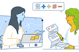 Illustration of two figures in a user testing session