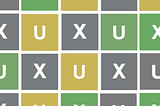 Letters U and X on a colorful grid that resembles the Wordle interface