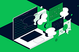 Illustation of a laptop generating screens through AI