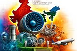 A vibrant collage of aerospace components including engine parts and turbine blades produced by Uni Tritech, showcasing India’s leadership in the global aerospace and defense industries