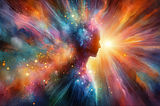 A man’s profile is surrounded by colorful fields of light