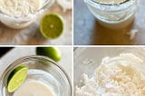Ingredients for lime in the coconut drink shown with coconut milk, lime, and shredded coconut for nutrition section.