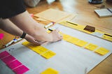 Women hand with a lot of post-its
