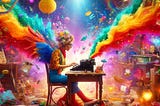 Colorful and circus-like image of a writer