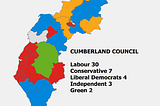 A map showing a breakdown of seats on Cumberland Council.