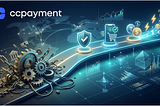 Futuristic digital bridge illustrating the CCPayment platform connecting complex traditional payment gears to a seamless, compliant stablecoin and instant fiat checkout system