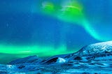 Green Aurora lights shimmering at the North Pole