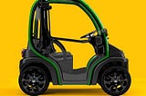 A side view of the Biro all-electric compact vehicle.