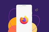 Image of white Android phone with Firefox logo over a purple background.