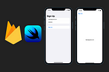 The Firebase and SwiftUI logo with 2 iPhones screens