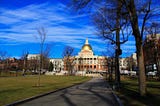 The Massachusetts state capitol building on Beacon Hill.