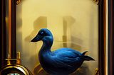 blue duck with clock