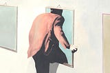 Surreal image of a man entering a new dimension through a mirror.