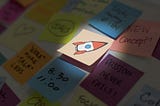 Note memo papers post it and rocket start up icon