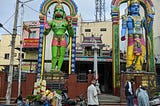 Huge colorful idols of Lord Hanuman and Lord Ram.