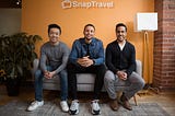 Henry Shi with Stephen Curry, NBA Super Star, and Hussein Fazal, the co-founder of SnapTravel.