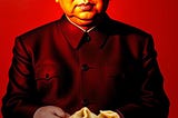 Chairman Mao holding forth a steaming bowl filled with dumplings. Image by https://perchance.org/ai-text-to-image-generator
