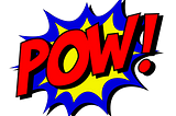 Comic book style lettering says “POW!” in red over an explosive blue and yellow background.