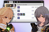 The main characters of Genshin Impact and Honkai Star Rail looking at a screen from Honkai Star Rail