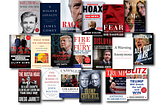 Compilation of covers of books about Donald Trump