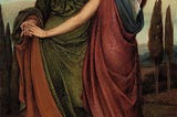 A painting of Naomi and Ruth. Ruth has her hight hand on Naomi’s shoulder and is holding Naomi’s right hand with her left hand. Naomi is caressing the back of Ruth’s neck with her left hand.