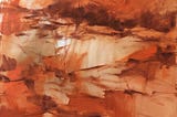 Abstracted painting by author Marsha Hamby Savage of a creek, rocks and foliage done with variations of orange color.