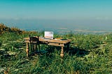 Working from home in a remote location outside stock photo