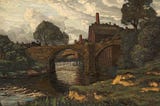 A painting of Old Blackford Bridge, from the embankment of the river by Walter J. Hall