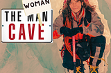 woman in ice hiking gear in ice mountain — sign reads “The Woman Cave”