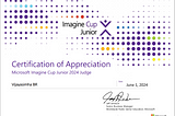 Certificate of Appreciation — Microsoft Imagine Cup Junior Judge