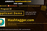 Airdrop: 1000 USDC. Hashtagger Applicant Demo for BNBchain MVB