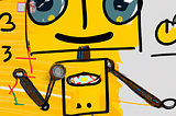 “A happy yellow robot learning in the style of Miro” (DALL·E)