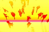 Aerial view of people walking overlayed with yellow and red filter