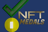 NFT Medals logo, A green tick and medalion. NFT Medals writing.