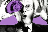 This photo shows a surprised man with a shell to his eye. This is Bruno Munari. He was born in 1907 and died in 1998.