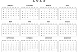 2023 Calendar at a Glance Printable. Downloadable calendar for the year 2023 in black and white. Print our calendars in US Letter size.