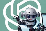 AI-generated image of a cute tiny robot in the backdrop of ChatGPT’s logo