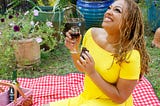 Lisa sensual picnic with chocolate and wine