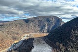 Delaware Water Gap seen from the Appalachian Trail at Mount Minsi in Pennsylvania with I-80 on the left