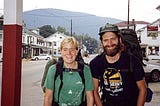 Molly LaRue and Geoffrey Hood in Duncannon, Pennsylvania, on September 12, 1990, with Cove Mountain in the background.