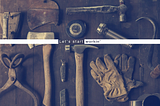 A workshop table with tools.